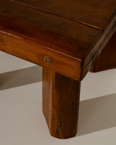 Brutalist Solid Oak Side Table with Wooden Pins 1960s