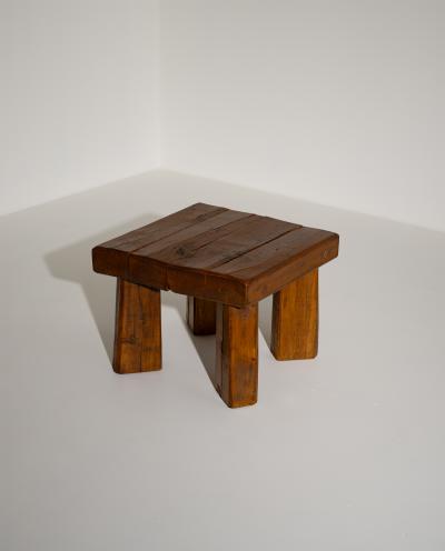 Brutalist Solid Oak Side Table with Wooden Pins 1960s