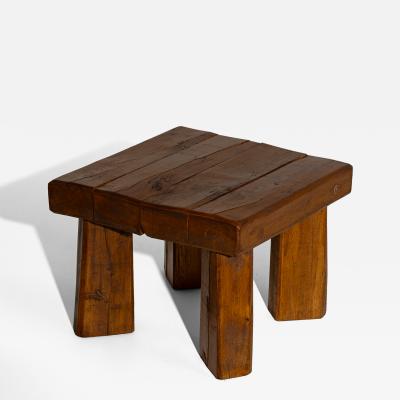 Brutalist Solid Oak Side Table with Wooden Pins 1960s