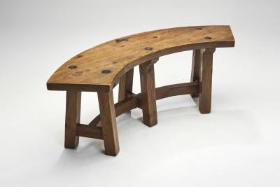 Brutalist Solid Wood Bench France 1960s
