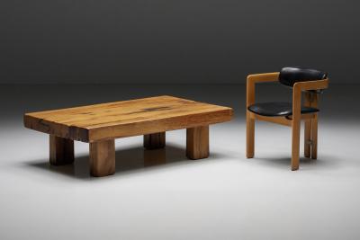 Brutalist Solid Wood Coffee Table 1940s