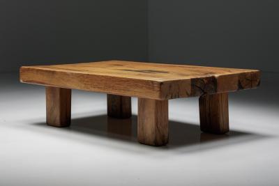 Brutalist Solid Wood Coffee Table 1940s