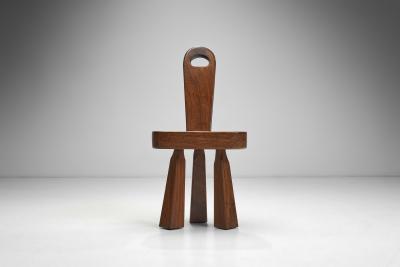 Brutalist Solid Wood Low Tripod Chair France 1960s