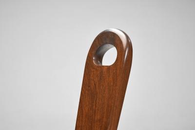 Brutalist Solid Wood Low Tripod Chair France 1960s