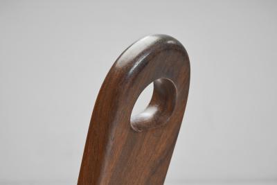 Brutalist Solid Wood Low Tripod Chair France 1960s