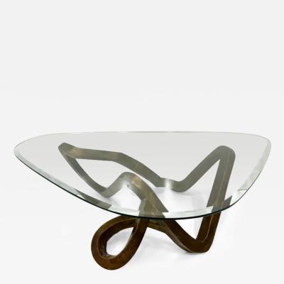 Brutalist Studio Sculptural Bronze Finished Coffee Table Triangular Glass Top