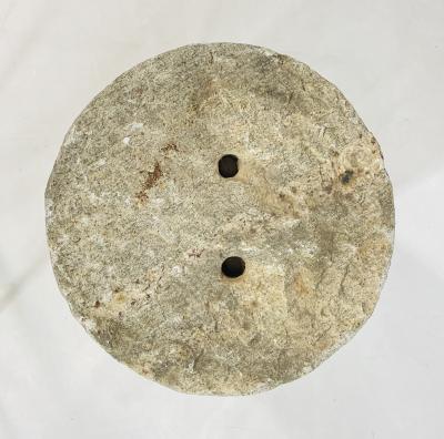 Brutalist Style End Table With Pierced Steel Base Soapstone Top