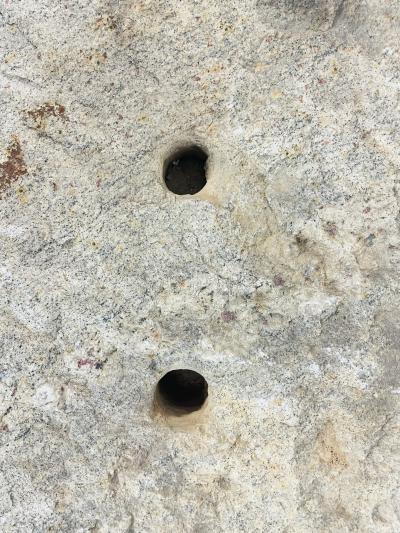 Brutalist Style End Table With Pierced Steel Base Soapstone Top