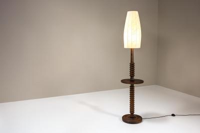 Brutalist Style Floor lamp in Saddle brown Oak France 1960s