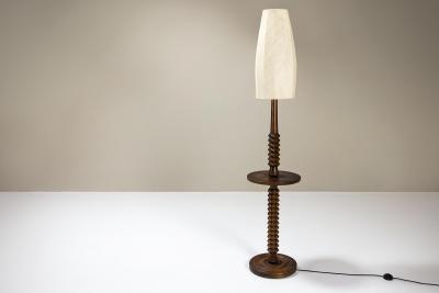 Brutalist Style Floor lamp in Saddle brown Oak France 1960s