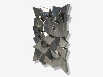 Brutalist Style Geometric Chrome Wall Mirror American 2010s