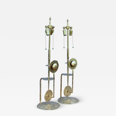 Brutalist Style Gilt Metal Italian Table Lamps