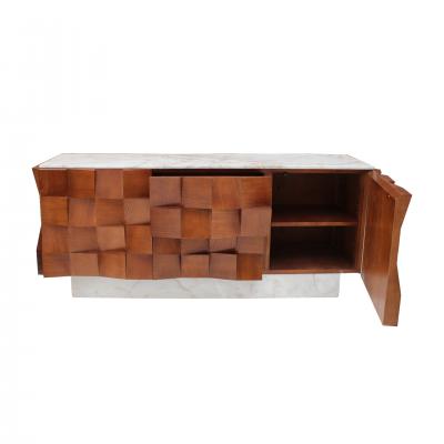 Brutalist Style Sideboard In Solid Wood and Siena Marble
