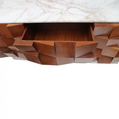 Brutalist Style Sideboard In Solid Wood and Siena Marble