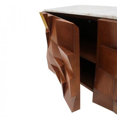 Brutalist Style Sideboard In Solid Wood and Siena Marble