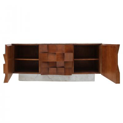 Brutalist Style Sideboard In Solid Wood and Siena Marble