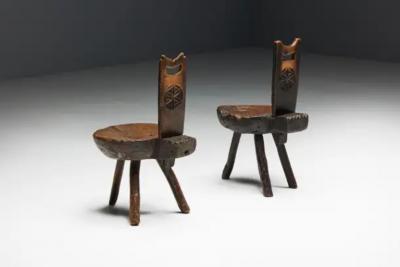 Brutalist Wabi Sabi Tripod Alpine Chairs France 19th Century