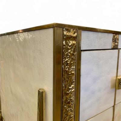 Brutalist White and Gold Murano Glass Sideboard