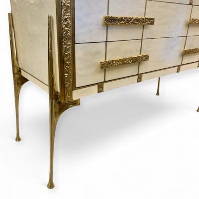 Brutalist White and Gold Murano Glass Sideboard