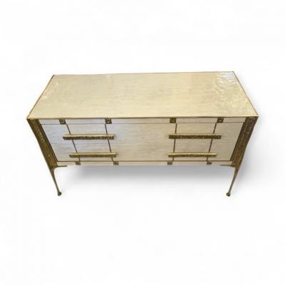 Brutalist White and Gold Murano Glass Sideboard