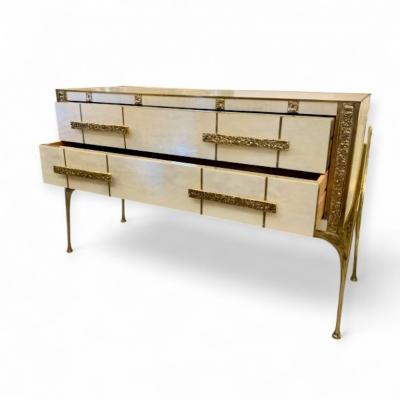 Brutalist White and Gold Murano Glass Sideboard