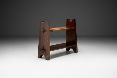Brutalist Wooden Bibus Shelf with Wedge Joints Europe ca 1950s