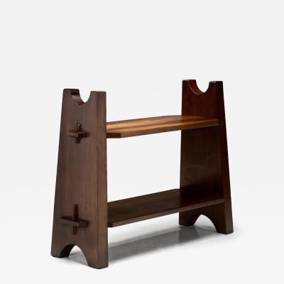Brutalist Wooden Bibus Shelf with Wedge Joints Europe ca 1950s