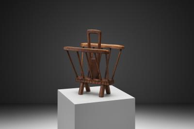 Brutalist Wooden Magazine Rack Europe Mid 20th Century