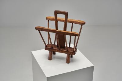 Brutalist Wooden Magazine Rack Europe Mid 20th Century