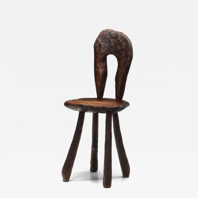Brutalist Wooden Side Chair Europe Mid 20th Century