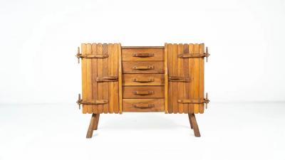 Brutalist Wooden Sideboard Italy 1970s