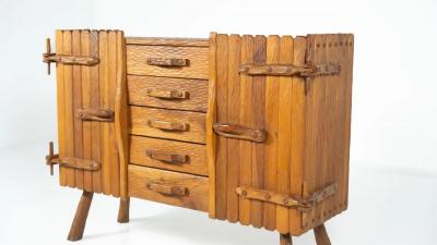 Brutalist Wooden Sideboard Italy 1970s