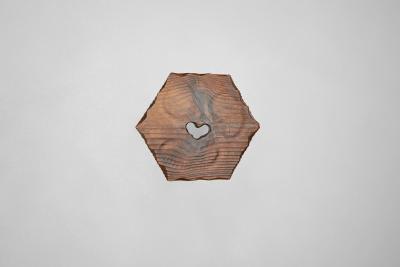 Brutalist Wooden Tripod Stool with Carved Heart Detail Spain 1960s