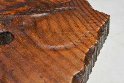Brutalist Wooden Tripod Stool with Carved Heart Detail Spain 1960s