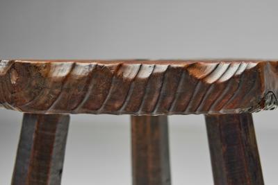 Brutalist Wooden Tripod Stool with Carved Heart Detail Spain 1960s