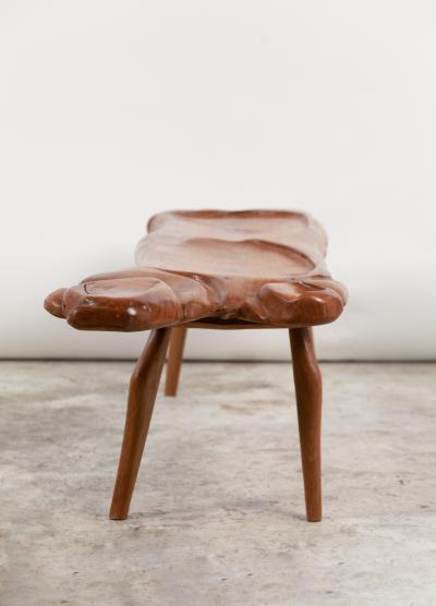 Brutalist coffee table or bench in carved elm France circa 1980