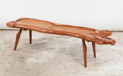 Brutalist coffee table or bench in carved elm France circa 1980