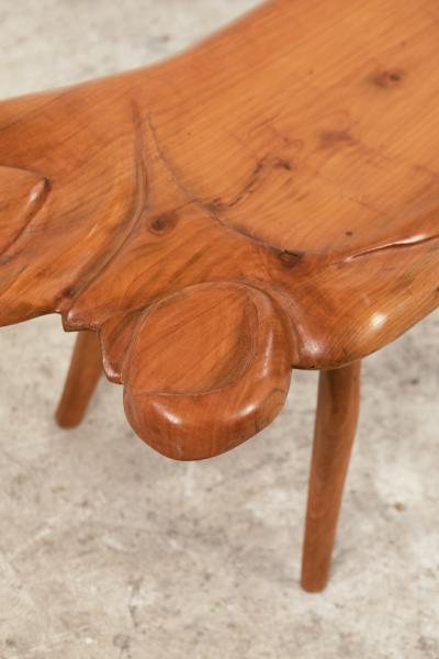 Brutalist coffee table or bench in carved elm France circa 1980