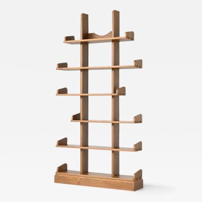 Brutalist shelving unit bookcase in oak Mid Century The Netherlands 1970