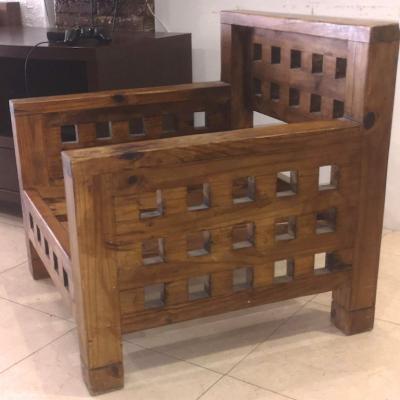 Brutalist superb design rarest pair of solid chestnut tree chairs