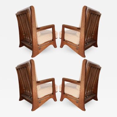 Brutalist superb design set of 4 solid wood comfy lounge chairs