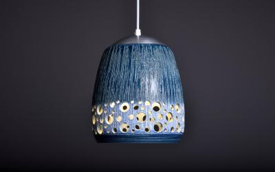 Brutalistic Ceramic Pendant with blue glaze