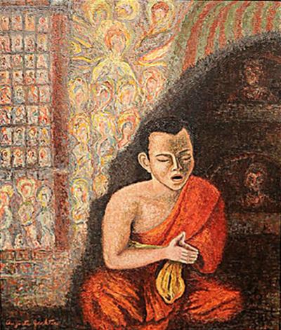 Buddhist Monk Painting Signed