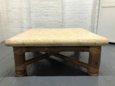 Budji Layug Signed Budji Layug Bamboo and Tessellated Stone Top Coffee Table