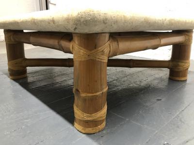 Budji Layug Signed Budji Layug Bamboo and Tessellated Stone Top Coffee Table