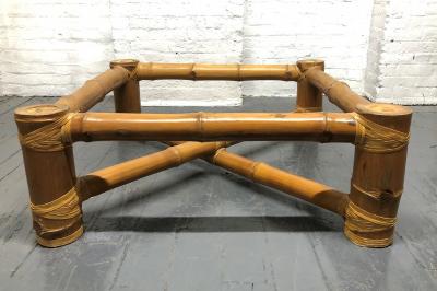 Budji Layug Signed Budji Layug Bamboo and Tessellated Stone Top Coffee Table