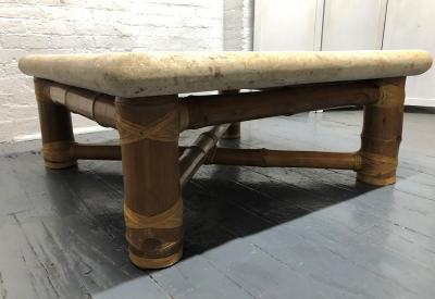 Budji Layug Signed Budji Layug Bamboo and Tessellated Stone Top Coffee Table
