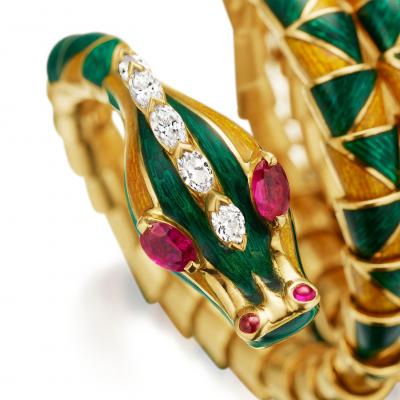 Bulgari Enamel Ruby and Diamond Dragon Bracelet