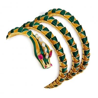 Bulgari Enamel Ruby and Diamond Dragon Bracelet