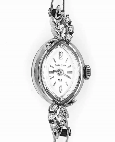 Bulova Ladies Wristwatch Art Deco Style with Diamonds